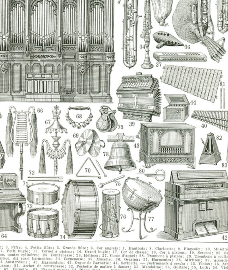 Musical instrument poster 1936 Vintage music print Gift for Etsy