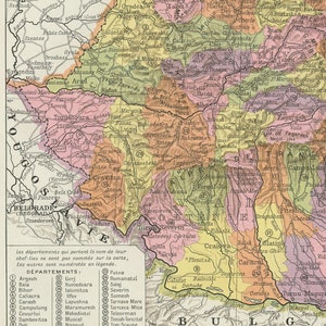 Vintage Romania map from 1936. Vintage Romanian gift wall decor. Language teacher gift. Office decor. Old maps. Small antique geography imagem 4