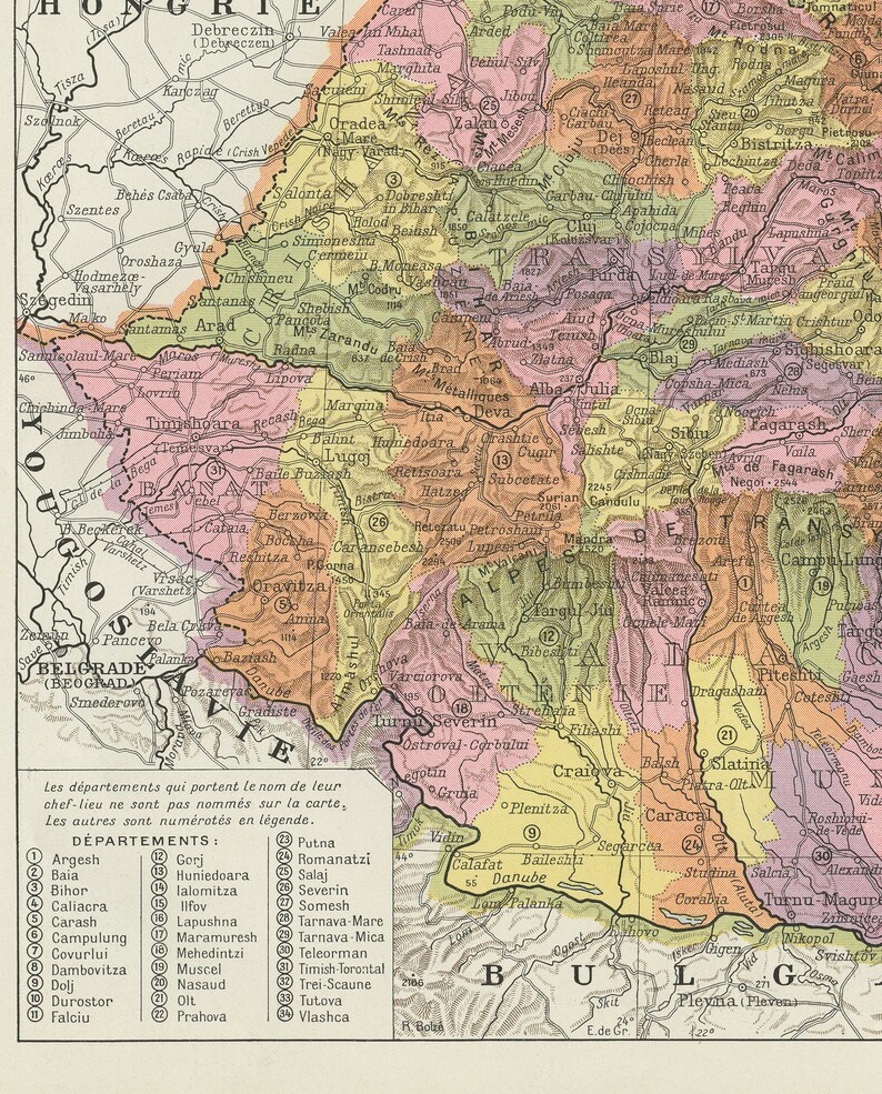 Vintage Romania map from 1936. Vintage Romanian gift wall decor. Language teacher gift. Office decor. Old maps. Small antique geography image 4