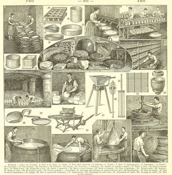 1922 Gravure Vintage Fromagerie Illustration de Fromage Déco Cuisine Dictionnaire Français Cadeau Fr