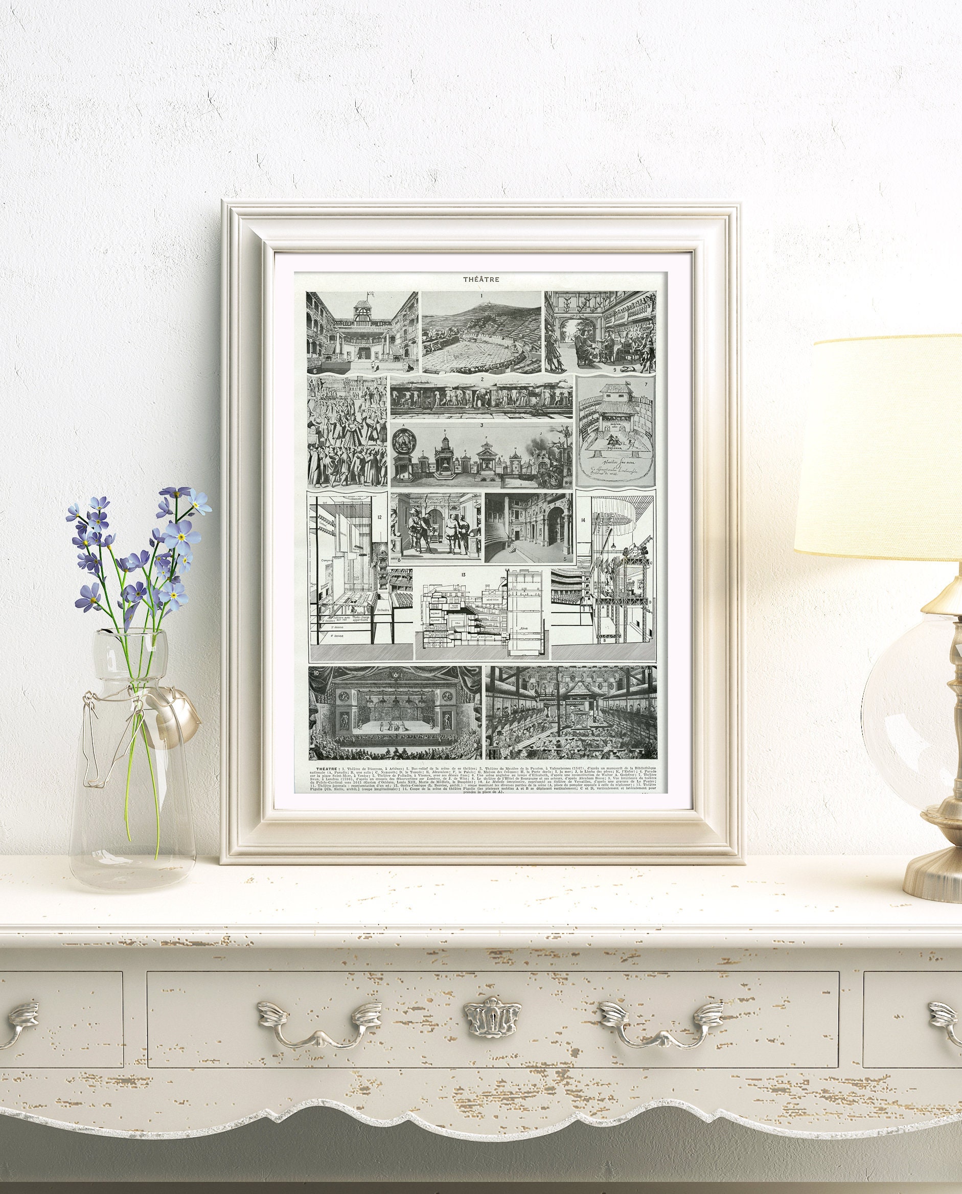 Illustration de Théatre Vintage 1936 en Noir et Blanc. Petite Affiche Théâtre. Petit Poster. Cadeau 