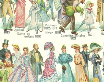 1948 Vintage period dress Vintage costume poster Antique 17th to 20th century Vintage gowns French fashion illustration Period clothing