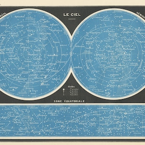 1897 Carte du ciel ancienne. Carte des étoiles vintage. Illustration d' astronomie. Cadeau pour astronome. Carte des constellations