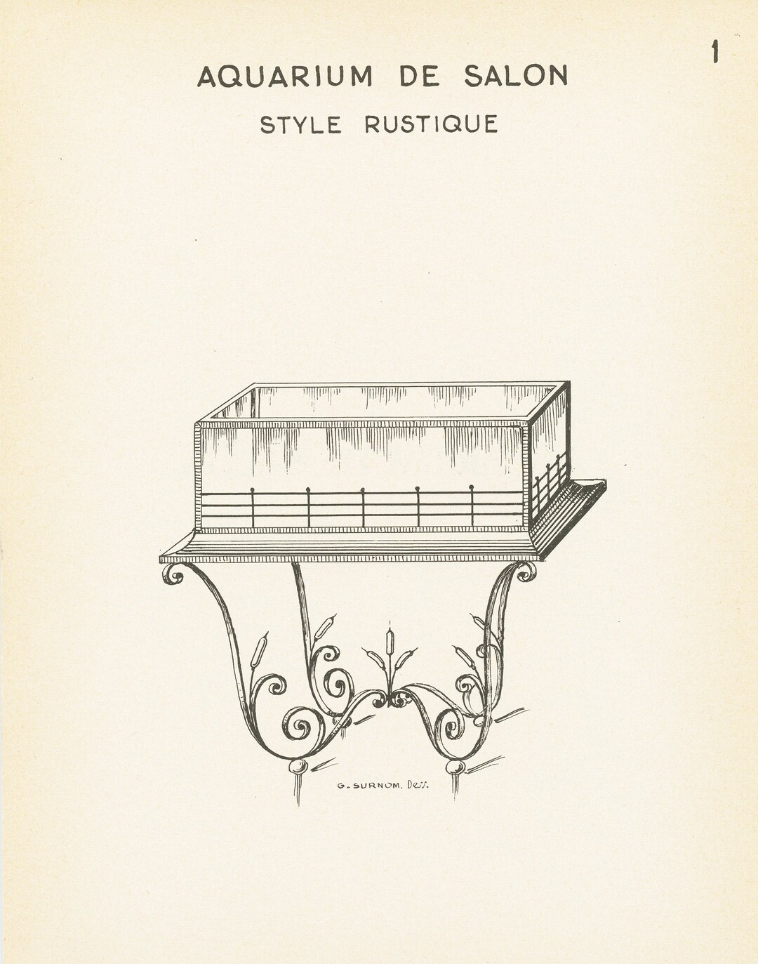 1962 Antique Wrought Iron Aquarium Blueprint. Diagram for Etsy