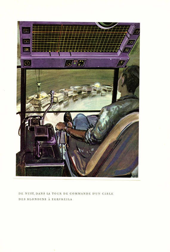 1961 Poster de Grues Vintage Illustration Blondins Construction Du Barrage Zervreila Cadeau Pour Ing