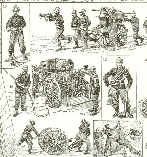 Antique Fire Fighter Art Print From 1922 for Firefighter Wall 