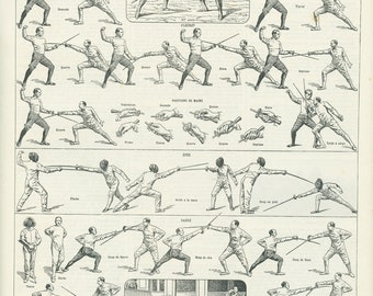 1936 Vintage sports print Vintage fencing sport Fencing art Fencing terms Vintage dictionary page Antique sports illustration Fencing poster