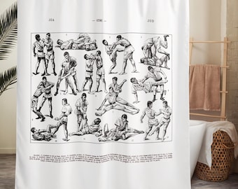 Jiu Jitsu martial arts Shower curtain for dorm or dojo bathroom decor. Sports fight gift for men