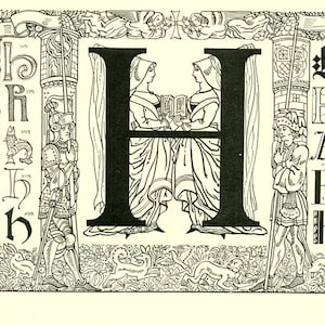 1936 Lettre H affiche initiale H Panneau de porte Illustration vintage page de dictionnaire  Calligraphie