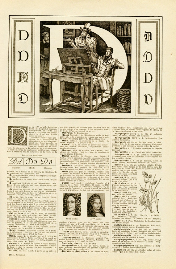 1948 Lettre D Illustration Vintage Page de Dictionnaire Calligraphie Vintage Initiale L'alphabet Déc