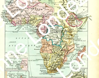 Old Africa map, 1922 map of Africa, vintage French map Africa decor Africa gift Africa poster African decor African poster map of Africa