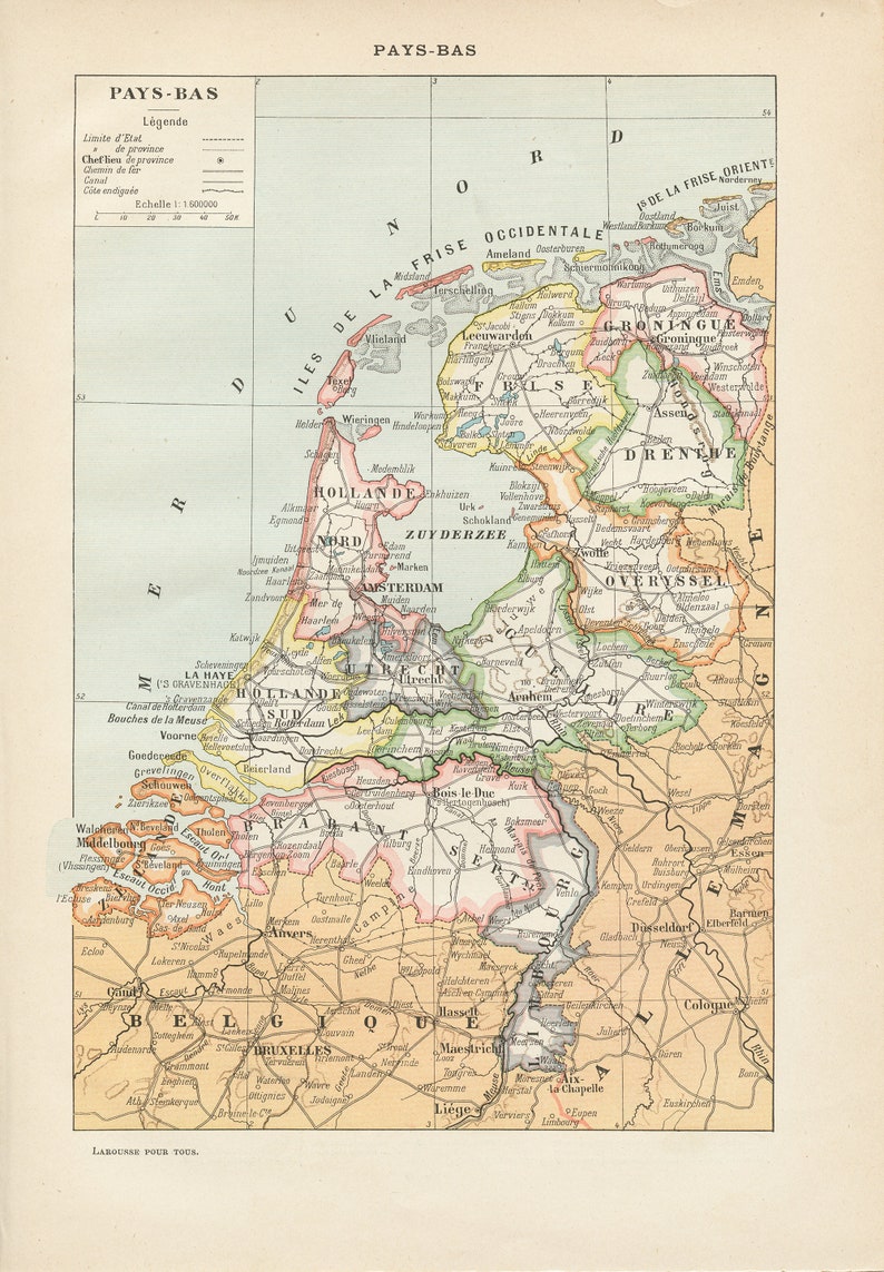 Antieke Nederlandse kaart uit 1908. Vintage kaart print afbeelding 1