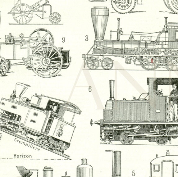 Train Gift 1908 Vintage Train Engine Poster Antique Train Print Train ...