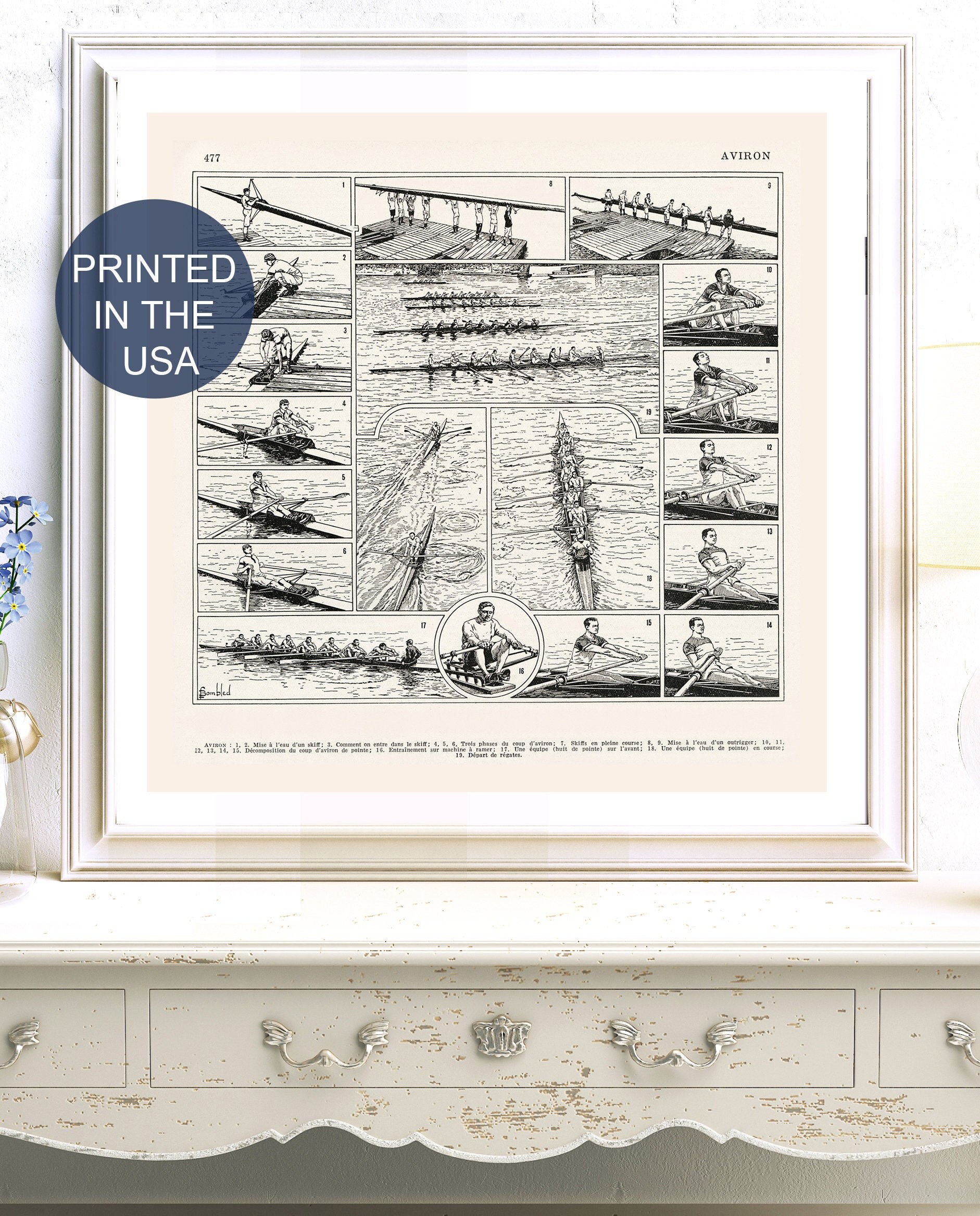 45x45cm Grand Poster d'aviron Carré, Affiche de Sport Retro, Cadeau Pour Rameur