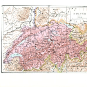 1922 Vintage Switzerland map French antique map geography vintage Geneva lake map lake Leman area map of Switzerland vintage map of the Alps