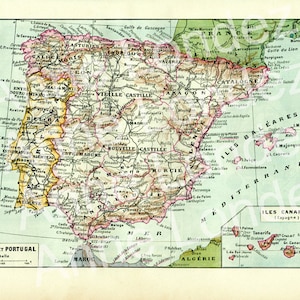1922 Antique map of Spain & Portugal, vintage map print, Spain print, Portugal map, Portugal gifts, Spanish teacher gifts, SPanish decor