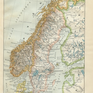 1908 Antique Scandinavia map Sweden Norway Denmark. Vintage map print map wall art. Living home decor. Old maps wall decor teacher gift
