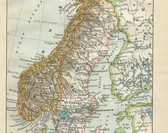 1908 Antique Scandinavia map Sweden Norway Denmark. Vintage map print map wall art. Living home decor. Old maps wall decor teacher gift