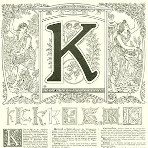 Letter K 1922 Vintage Door decoration initial K Office door sign ABC French alphabet letter K Monogram initial K
