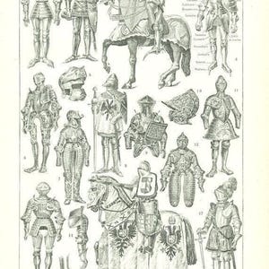 1922 vintage suit of armor print medieval poster. Knight armor suit of armour middle-age clothing. Cosplay costumes ideas Dark Academia zdjęcie 1