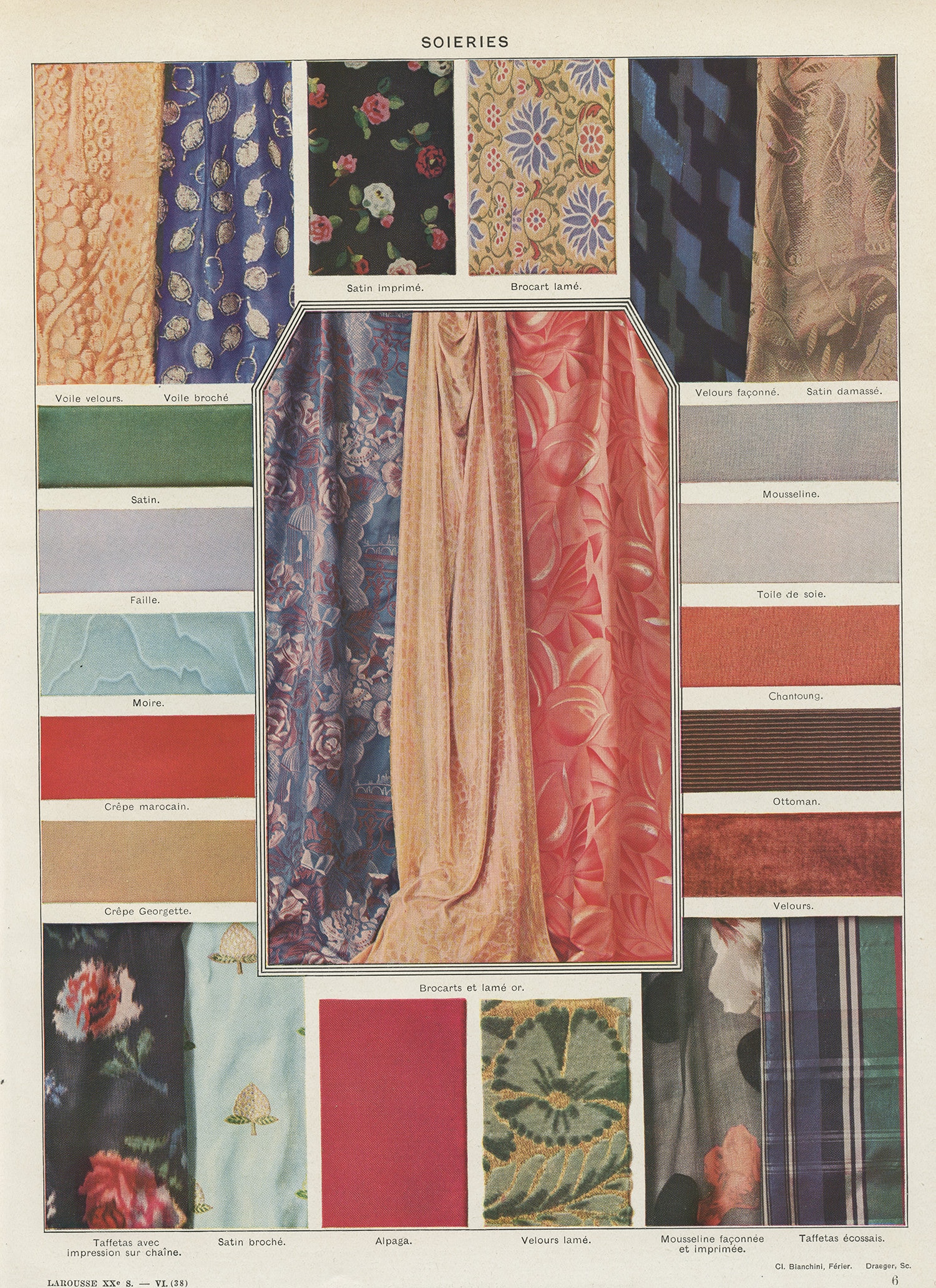 Types de Tissus en Soie 1936 Illustration Vintage, Décoration d'atelier Couture, Cadeau Pour Couturi