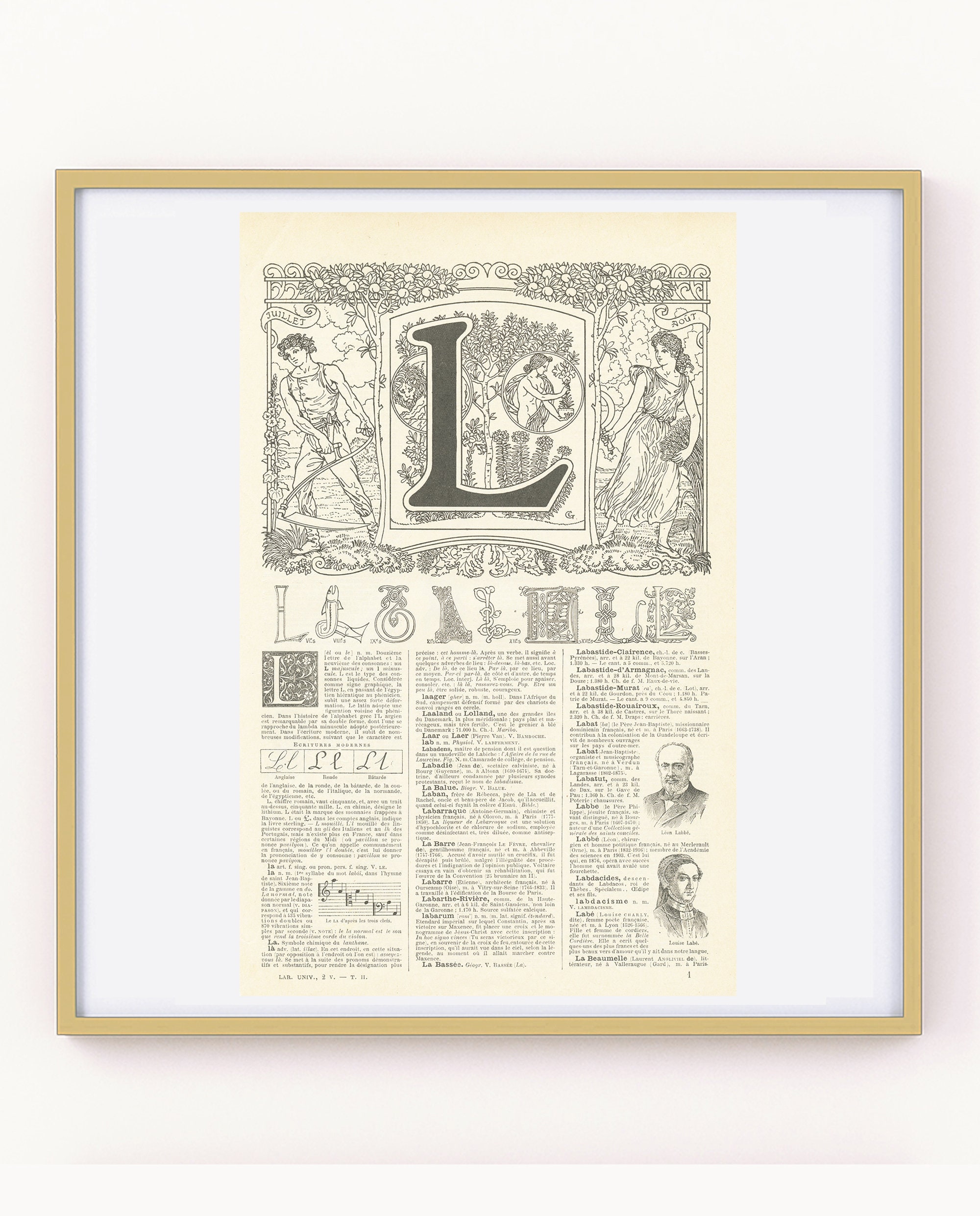 Calligraphie de La Lettre L 1922. Illustration Vintage Decor Porte L'alphabet Initiale L. Panneau Ch