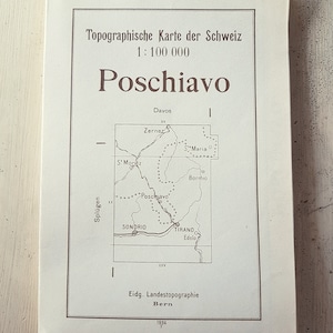 Large 1934 map of the Poschiavo alps Switzerland. Antique topographic map Saint Moritz Bormio.  Mountain gift for climber hiker. Cabincore