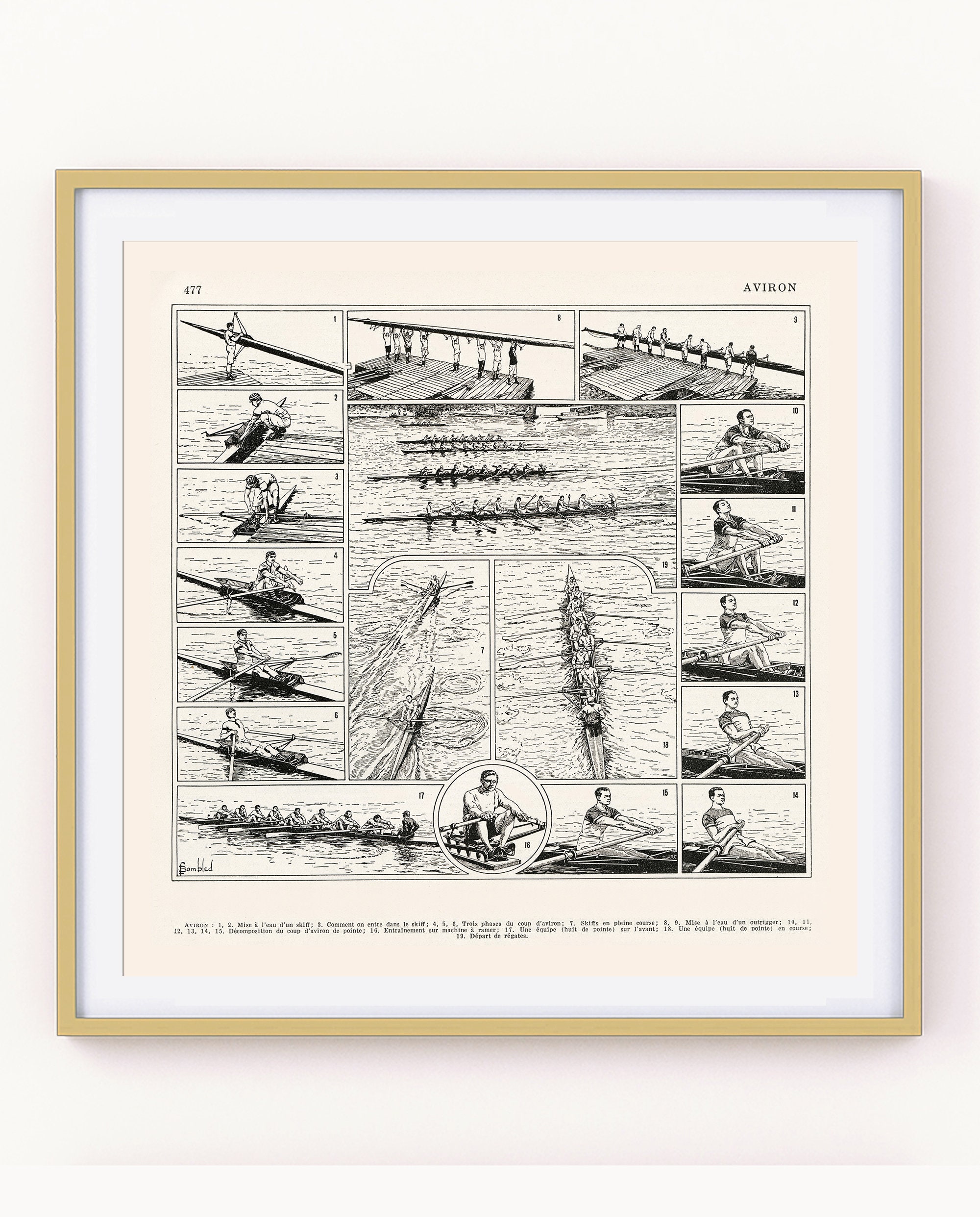 35x35cm Grand Poster d'aviron Carré, Affiche de Sport Retro, Cadeau Pour Rameur