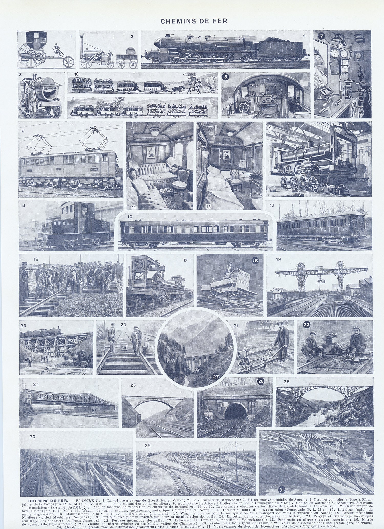 Illustration de Chemins Fer 1936. Petite Affiche Trains. Cadeau Train Cheminot. Décoration Bureau ou