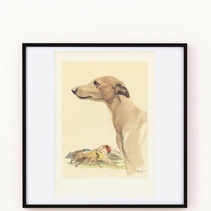 1975 Whippet dog print for vintage Dog home decor. Running dog art, gift for dog owner Racing Dog painting Small art imagen 4