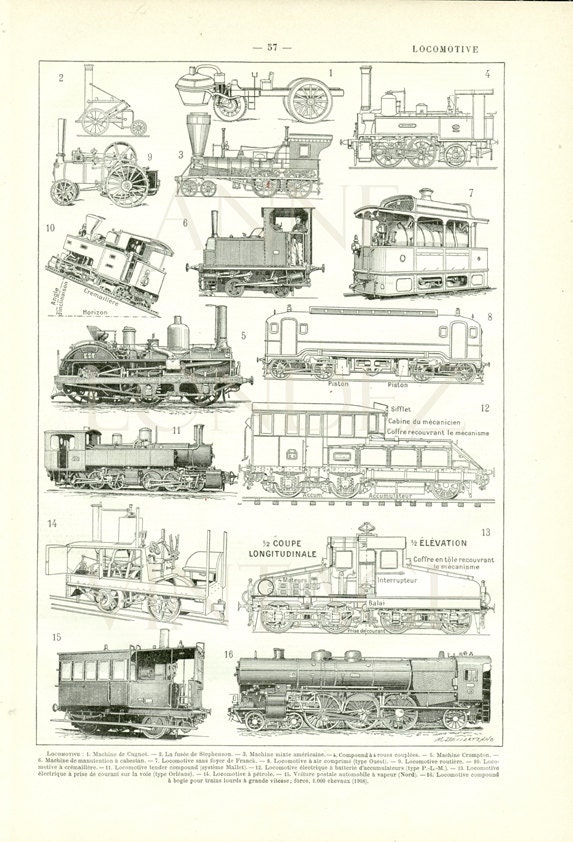 1922 Gravure de Locomotives Anciennes Train Vintage Cadeau Chemin Fer
