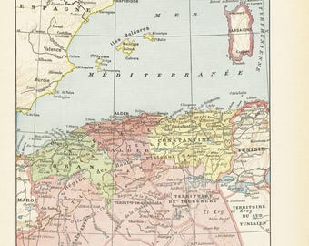 1922 Old Algeria map of North Africa. Vintage French map. Algerian decor. History buff gift. Office wall art decor. Maghreb poster academia