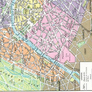 Carte de Paris imprimable à volonté A4. Carte Paris vintage ancienne en téléchargement immédiat. Carte ancienne à imprimer image 3