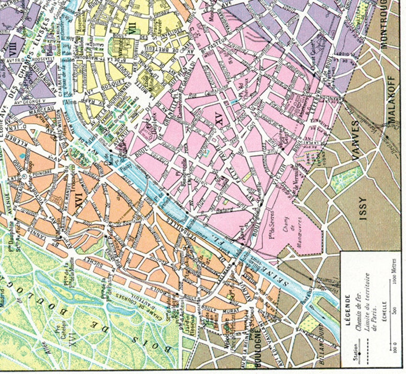 A4/LETTER Digital download map of Paris for Paris decor. Vintage printable art Paris map Collage Sheet. Map art wall. French teacher gift image 4