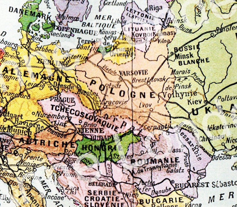 Letter/a4 PRINTABLE French vintage map of Europe 1922 Digital instant download antique Europe map Digital collage sheet map scrapbook paper