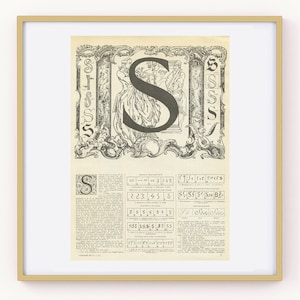 Letter S door decor 1936 Vintage Initial S monogram initial S vintage French alphabet dictionary page Calligraphy ABC French Classroom decor