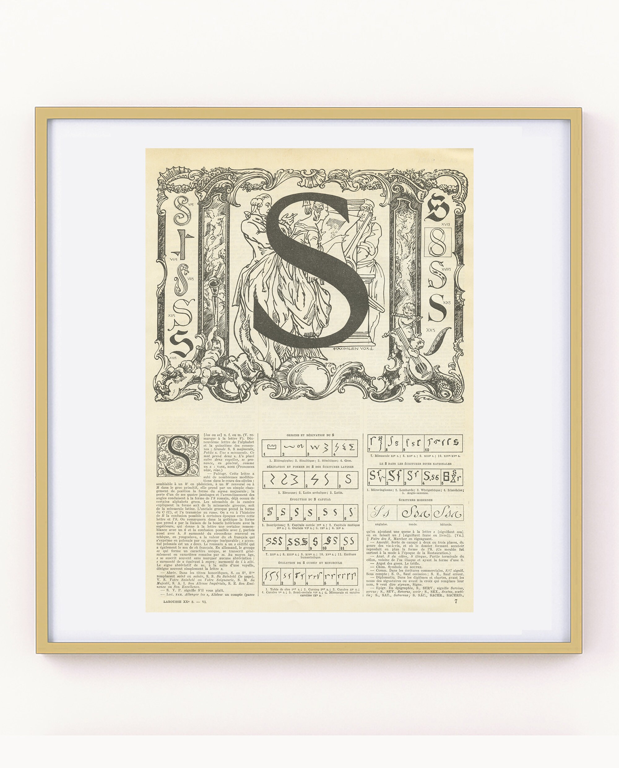 Letter S door decor 1936 Vintage Initial S monogram initial S vintage French alphabet dictionary page Calligraphy ABC French Classroom decor