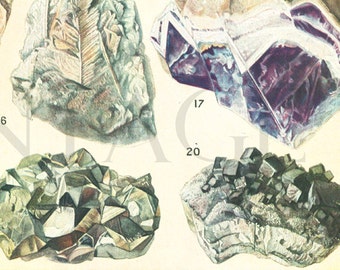 MInerals chart original 1948 Antique minerals poster Mineral print geology poster mining rocks print ore gemstones Mineralogist office decor