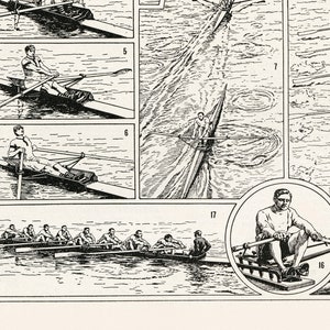 12x12&quot; Large rowing poster for vintage rowing decor. Retro sports gifts Rowing team. Coach gift. Clubhouse decoration ideas. Man cave decor