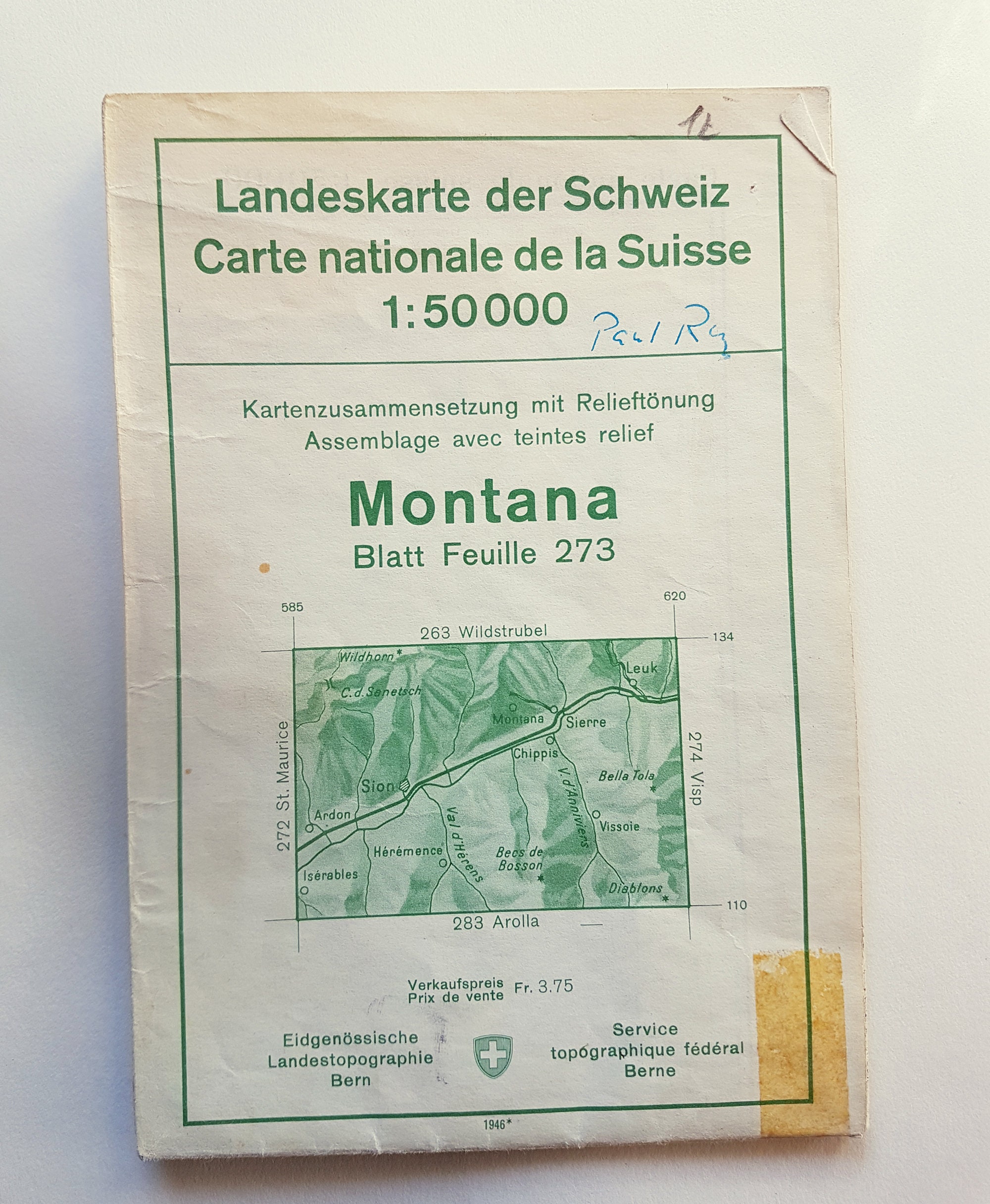 1946 Ancienne Carte Topographique Suisse Montana. Grande Des Alpes. Cadeau Pour Montagnard Anniviers