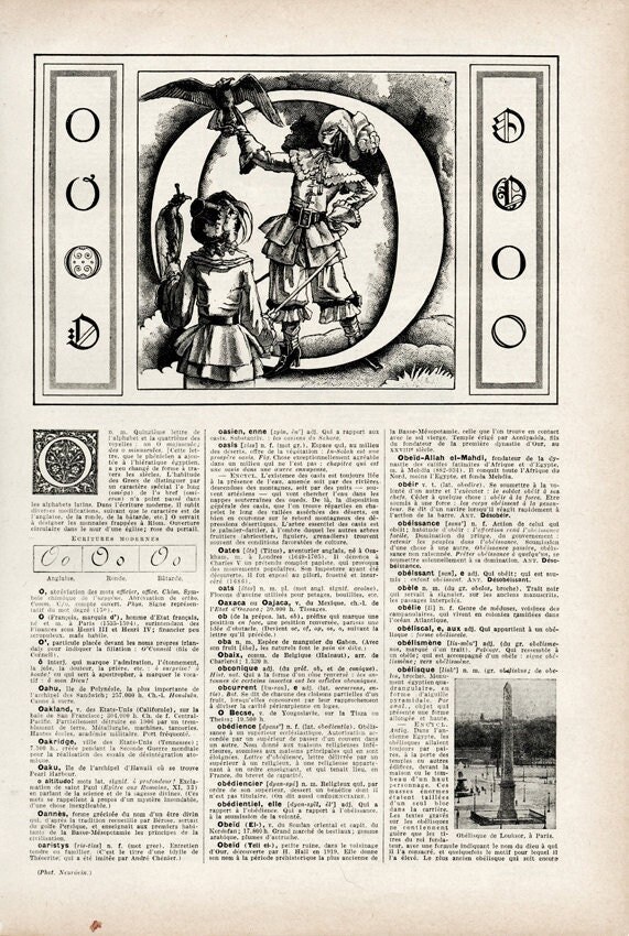 1948 Lettre O Illustration Vintage Page de Dictionnaire Calligraphie Vintage Initiale L'alphabet Déc