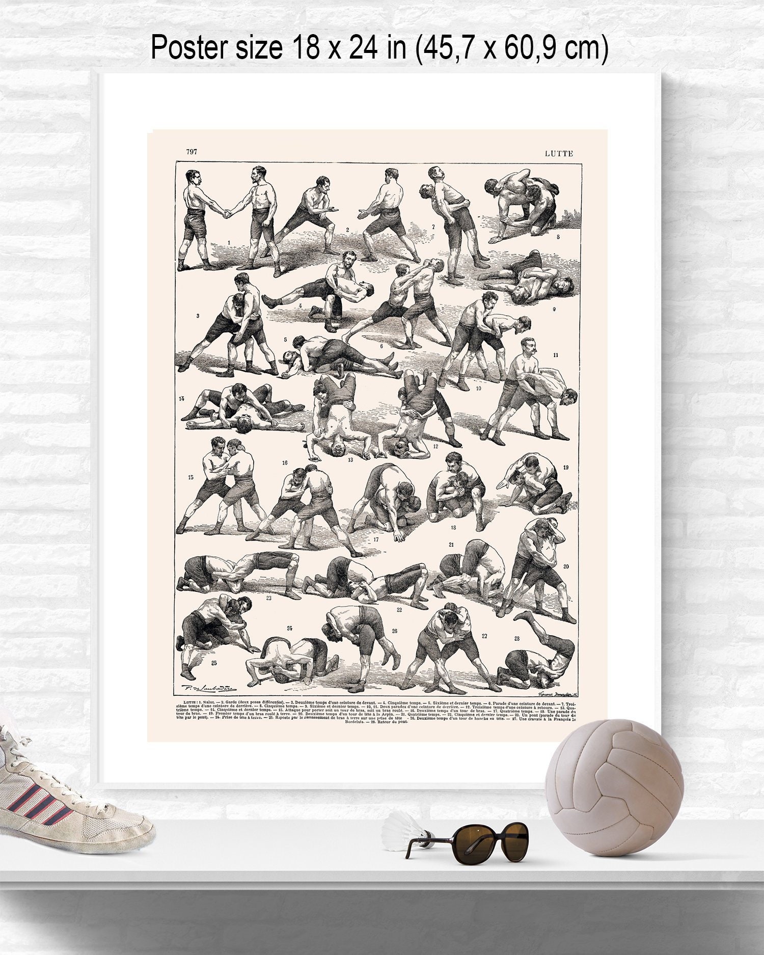 Grand Poster de Lutte Vintage, Reproduction Sport Ancienne, Cadeau Pour Homme, Affiche Grand Format 