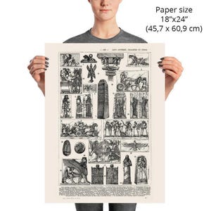 Large ancient Assyrian art poster, 1922 Assyrian culture print, Art history teacher gift, Middle east art. History buff gift. Archeology