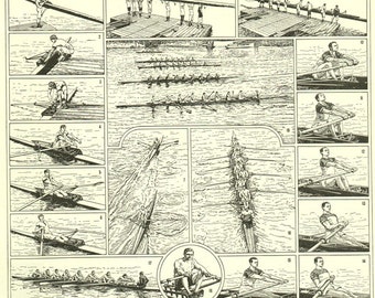Rowing poster 1936 Vintage Rowing print Rowing art Vintage rowing gift for rowers Rowing decor Boating art Boating wall art Boating gift