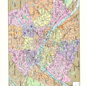 Carte de Paris imprimable à volonté A4. Carte Paris vintage ancienne en téléchargement immédiat. Carte ancienne à imprimer image 2