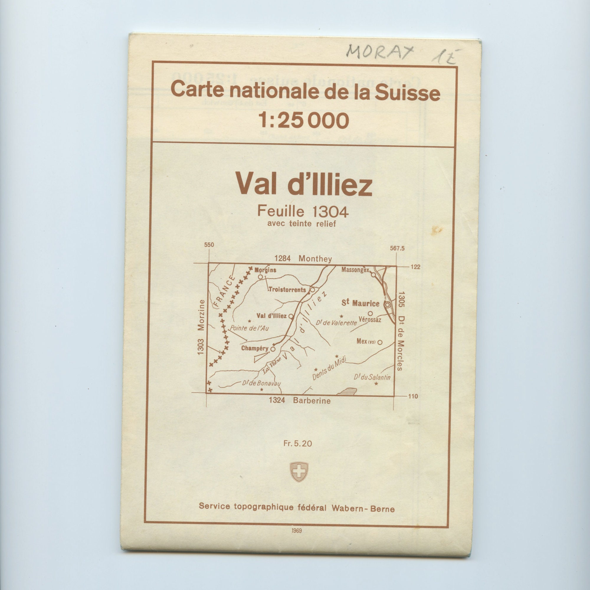 1969 Ancienne Carte Topographique Suisse Val d'illiez. Grande Des Alpes. Cadeau Pour Montagnard. Den