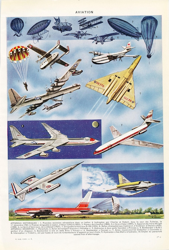 1948 Old Airplanes Poster Vintage Airplane Art. Retro Plane Poster