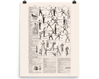 18x24" Large stick fighting poster. Martial arts gift. Fencing art. Combat sports poster, Fight sports wall decor. Mens gift for dojo decor