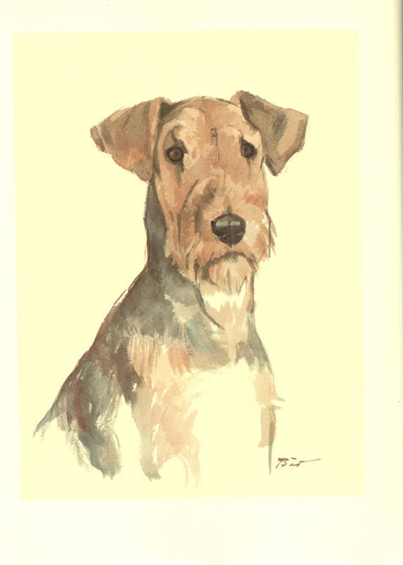 Poster de Airedale Terrier 1975 Vintage Illustration Chien Cadeau Poster Aquarelle Image Peinture Ch