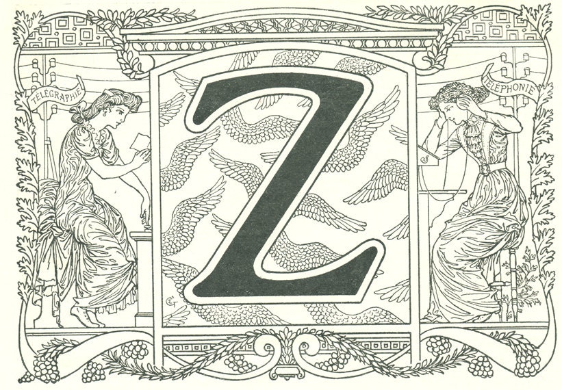1908 Lettre Z Poster Initiale Affiche Illustration de La Lettre Alphabet Vintage Page Dictionnaire C